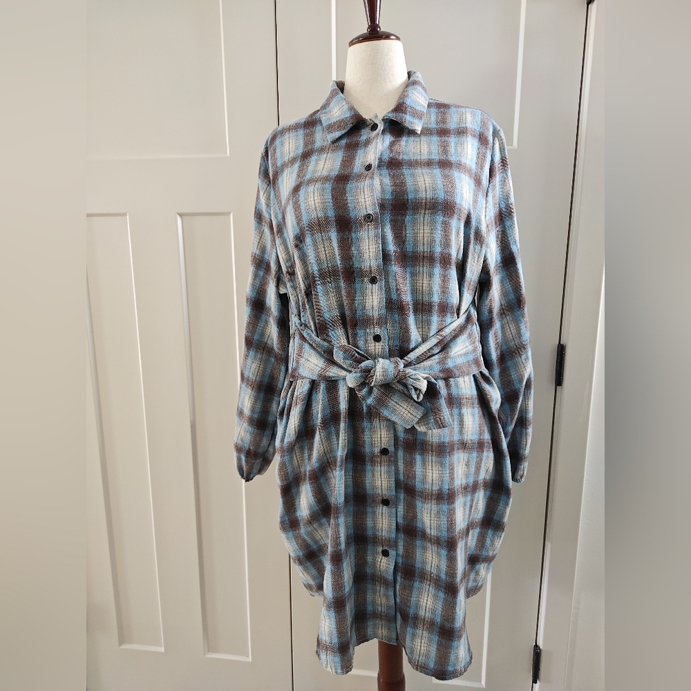 Plaid Button-Up Belted Dress